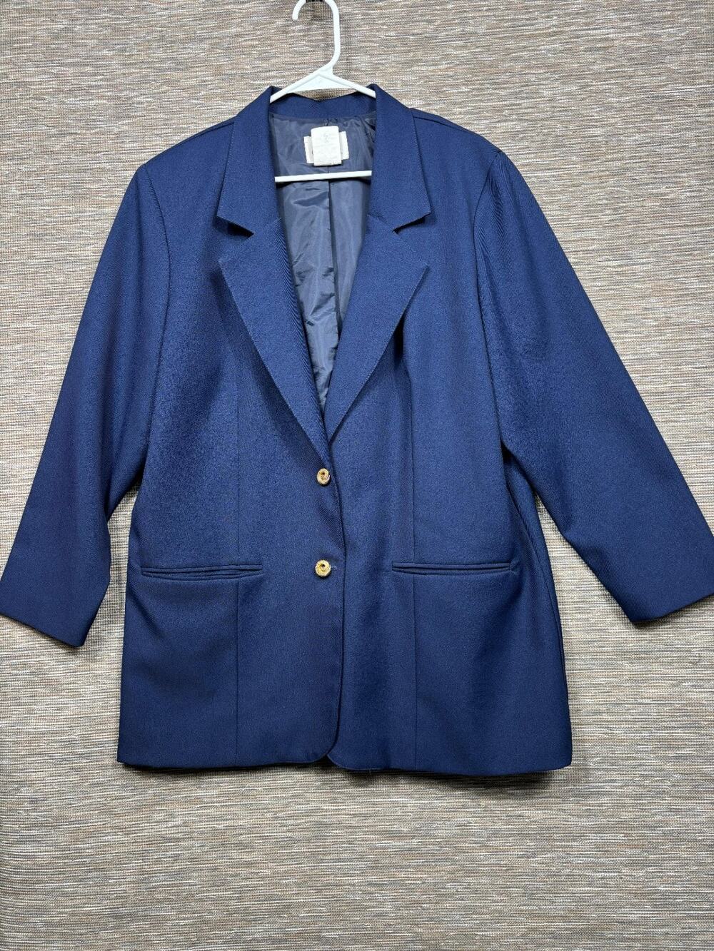 VTG Lasting Comfort Suit Blazer Jacket Womens Size A8 Navy Two Button Office